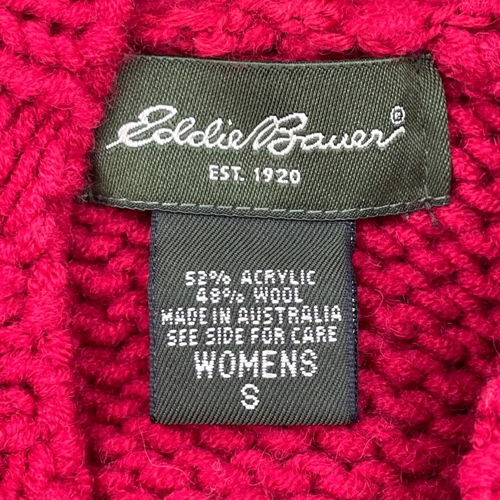 Vtg Eddie Bauer Women's Red Cable Knit Wool Blend Hooded Full Zip Sweater Size S - Picture 4 of 6